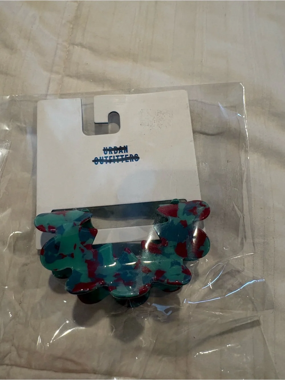 Urban Outfitters Teal and Red Marbled Acrylic Hair Claw